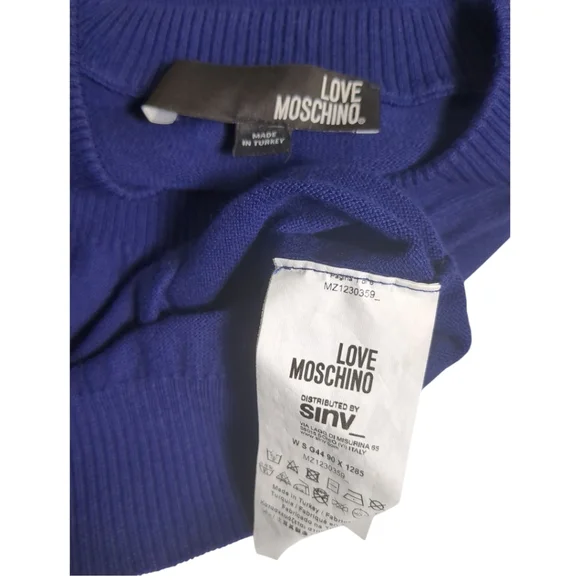 Royal Blue LOVE MOSCHINO Pearly Accent Cotton Sweater SZ Medium - Picture 7 of 7